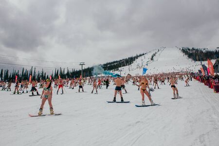 Sheregesh, Kemerovo region, Russia - April 14, 2018: Grelka Fest is a sports and entertainment...