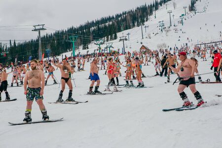 Sheregesh, Kemerovo region, Russia - April 14, 2018: Grelka Fest is a sports and entertainment...