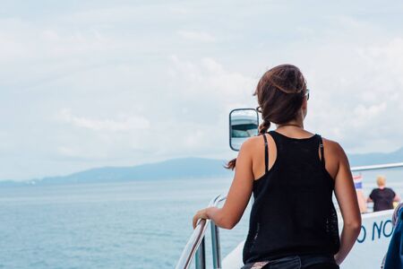 Surat Thai, Thailand - January 24, 2018: Tourists traveling on a ferry to the Koh Samui and Koh...