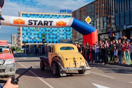 Novokuznetsk, Russia, 13 June 2019: The 7th Peking to Paris Motor Challenge is unique in the motoring world a true endurance motor rally following in the wheel-tracks of the original pioneers of 1907のeditorial素材