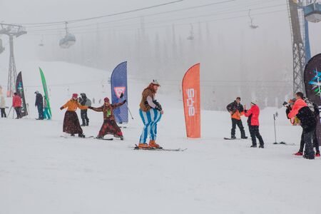 Sheregesh, Kemerovo region, Russia - April 06, 2019: Grelka Fest is a sports and entertainment...