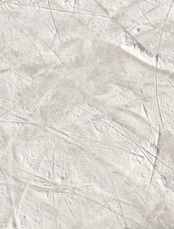 Ice background with marks from skating and hockey. Ice hockey rink scratches surfaceの写真素材