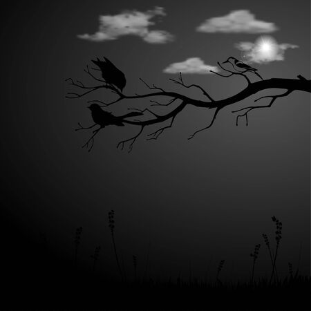 Silhouette of trees and birdsのイラスト素材