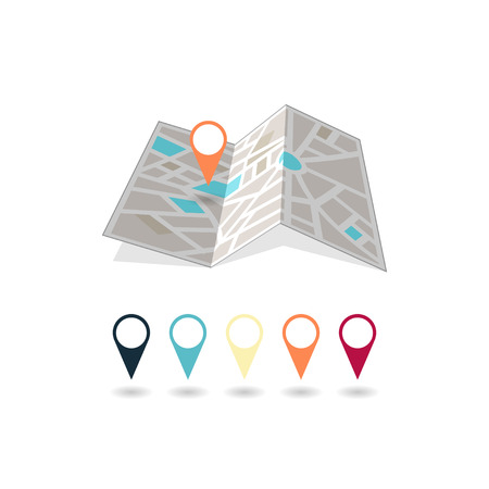 Vector map of the world and map navigation icons on white backgroundのイラスト素材