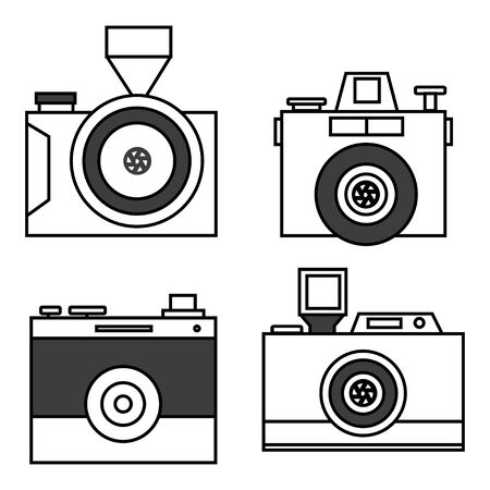 Retro photo camera set in vectorのイラスト素材