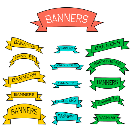 Set of vector banner ribbons in flat styleのイラスト素材