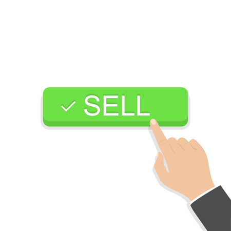 Hand holding button with word Sell on blank backgroundのイラスト素材