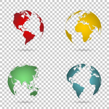 Set 3d earth globe on isolated backgroundのイラスト素材