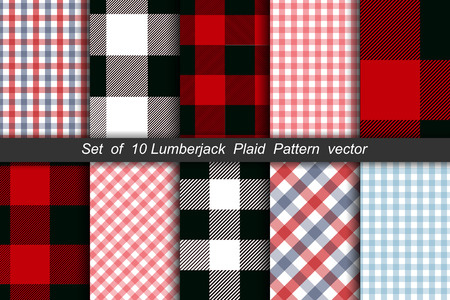 Set of 10 Lumberjack plaid pattern vectorのイラスト素材