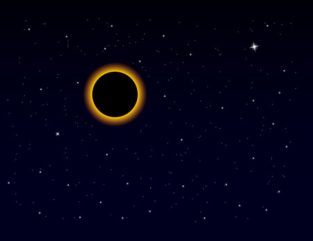 Solar eclipse on stars sky, Total eclipse in dark space, Vector illustration