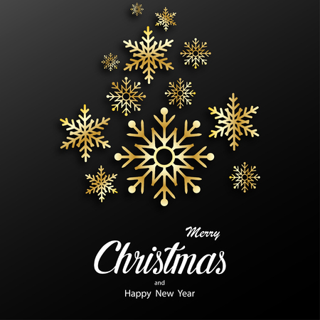Christmas greeting card Background with Shining Gold Snowflakes. Vector illustrationのイラスト素材