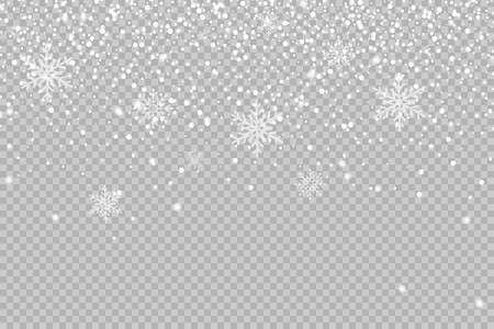 Christmas background made of snowflake and snow on transparent background. Christmas snow. Falling snowflakes on transparent background. Snowfall. Vector illustration, eps 10のイラスト素材