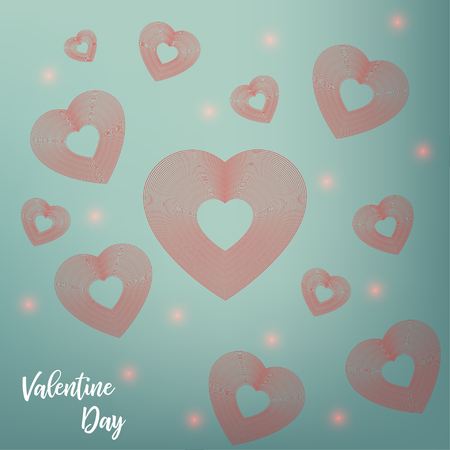 Valentines Day background. Red hearts with text. Greeting card. Vector illustrationeのイラスト素材
