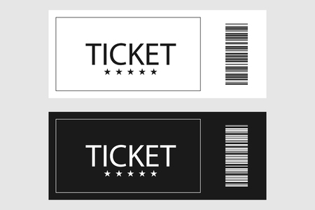 White black ticket vector icons on gray background. Ticket vector icons. Ticket in flat design. Ticket with barcodeのイラスト素材