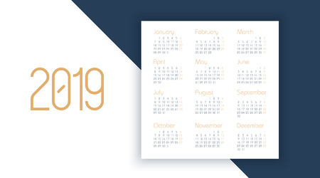 Vector calendar 2019 year. Planner design. Calendar 2019 vector templateのイラスト素材