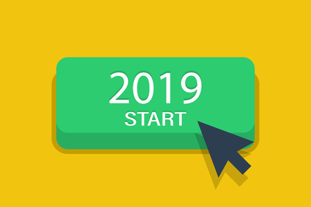 Start 2019 year button with arrow. 2019 year pig. Concept of new yearのイラスト素材