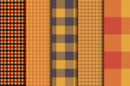 Set of 5 options tartan seamless pattern backgrounds. Autumn color panel plaid.のイラスト素材