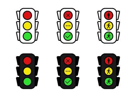 Set of Traffic light in line and flat design on blank background. Eps10のイラスト素材
