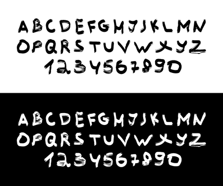 Isolated Lettering Font on white and black backgrounds. Lettering Alphabet. Handwritten brush style. Typography for Designs. Eps10のイラスト素材