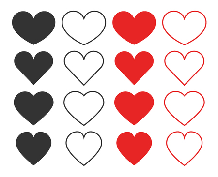 Heart icons. Collection of different red and black hearts icons in flat and linear design. Eps10のイラスト素材