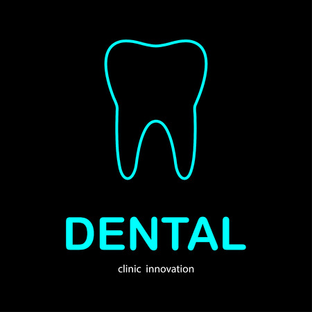 Dental logo. Tooth on black background. Linear design. Eps10のイラスト素材