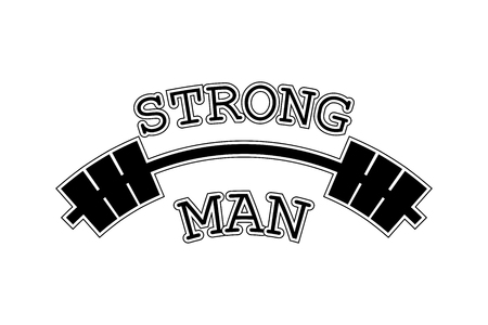 Strong man logo for your fitness club. Black barbell on white background in flat design. Eps10のイラスト素材