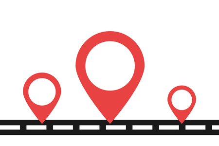 Road with red pins in flat design. Pin icons. Eps10のイラスト素材