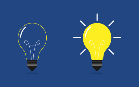 Light Bulb in two design. Idea icons. Light Bulb in line design. Light Bulb in flat design with rays shine. Idea - business concept. Eps10のイラスト素材