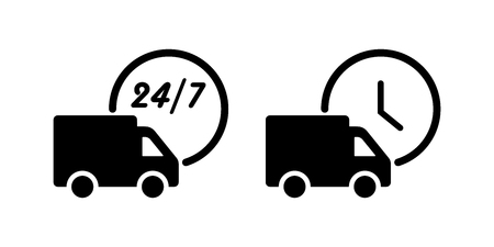 Delivery icons 24 on 7. Taxi icons. Transportation delivery 24 on 7 hours. Big cars icons in black color. Eps10のイラスト素材