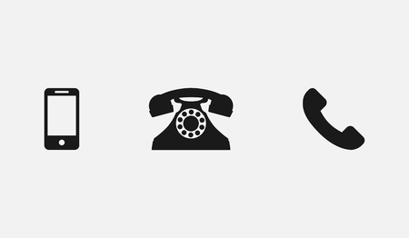 Phone icons. Phones vector icons. Phones icon in flat and vintage design. Phone symbols in a row, black color. Eps10のイラスト素材