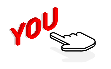 You. Finger pointing on text You. Isometric design. Eps10のイラスト素材