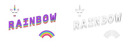 Rainbow Coloring. Rainbow color with Unicorn and text Rainbow. Lines design. Eps10のイラスト素材