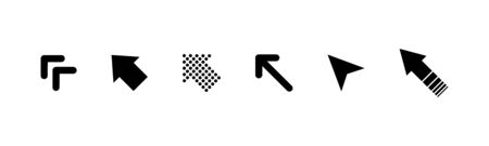 Black arrows collection. Set of black arrow cursor icons in a row isolated on white background....
