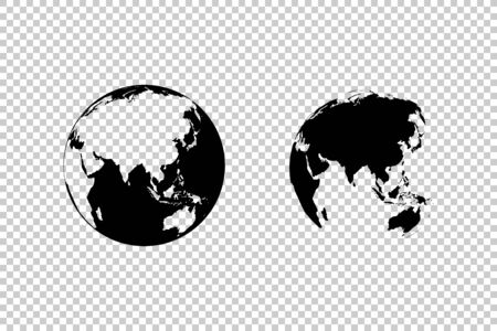 Earth globe isolated on transparent background. Earth Map in circle. World Map globe. Earth globe vector icon. Black icon World Map in modern simple web design. Vector illustrationのイラスト素材
