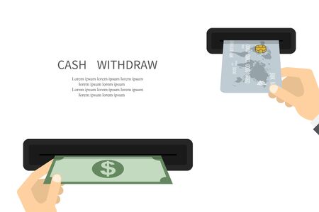 Withdraw Cash. Withdrawal Money. Business concept. ATM wallet concept. ATM terminal usage concept. Illustration withdrawal cash. Vector illustrationのイラスト素材