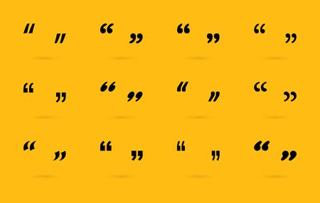 Quotes collection. Quote vector icons with shadow on yellow background. Trendy Quotes modern design elements. Big set of Quotation marks. Vector illustrationのイラスト素材