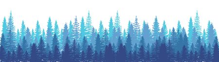 Pines Forest Panorama view. Spruce nature landscape. Forest background. Set of Pine, Spruce and Christmas Tree on White background. Silhouette forest background. Vector illustrationのイラスト素材
