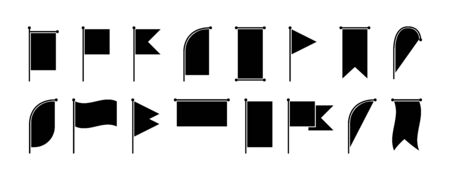 Flags icons. Flags collection, isolated on white background. Mockup empty black flags. Flag black vector icon. Mock up icons. Flags in modern flat design for web design. Vector illustration.のイラスト素材