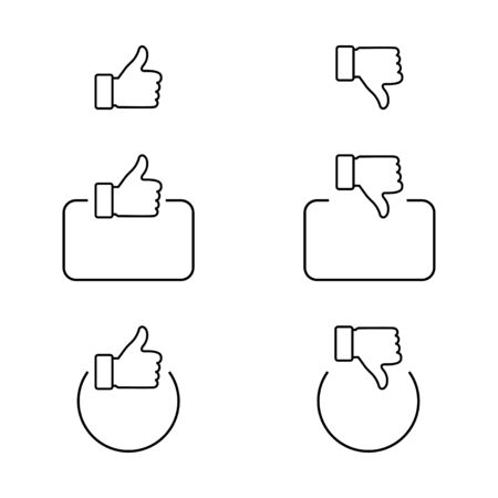 like. thumb up and down in linear design. thumb up and thumb down with square and circle. like vector icons. line icons, isolated on white background. vector illustration.のイラスト素材