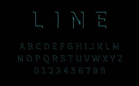 Line Font. Alphabet in latin. Font alphabet with letters and numbers in linear design. Neon design. Vector illustration.のイラスト素材