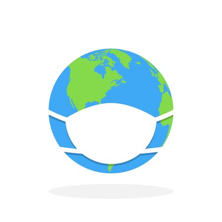 Coronavirus Protection for earth. Mask for Earth. Hygiena concept. Clear and protection earth. Vector illustration.のイラスト素材