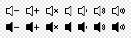 Sound vector icons collection. Black volume audio icons. Sound volume icons. Speaker volume icon. Audio voices sound symbols. Vector illustrationのイラスト素材