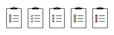Clipboard with checklist collection. Check mark with cross on check list. Clipboard in web design. Clipboard vector icons. Checklist with check marks and crosses. Eps10のイラスト素材