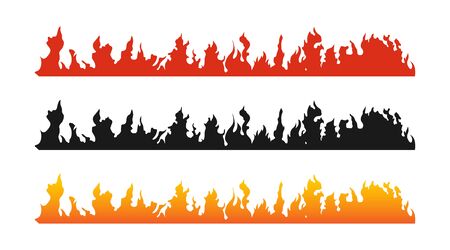 Fire flames banners. Fire vector posters, isolated. Fire flames in flat design. Flames banners or posters. Vector illustrationのイラスト素材