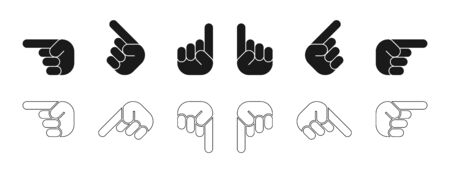 Hands. Finger up. Hands, isolated on white background. Fingers in different directions. Finger up vector set. Hand in different designs. Vector illustrationのイラスト素材