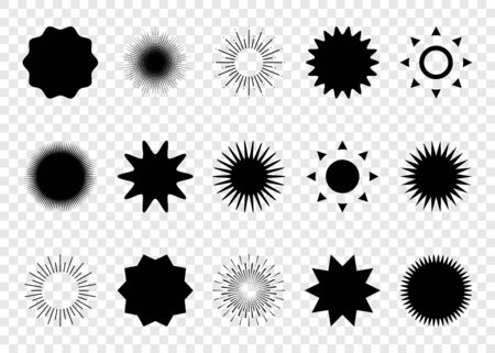 Sun. Sun rays collection vector icons. Sun icons collection, isolated. Rays in flat design. Vector illustrationのイラスト素材