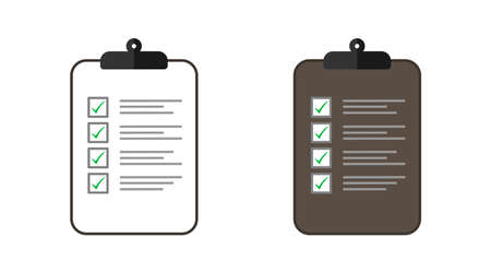 Clipboard with Checklist and check marks. Clipboard and marks in flat design. Vector illustrationのイラスト素材