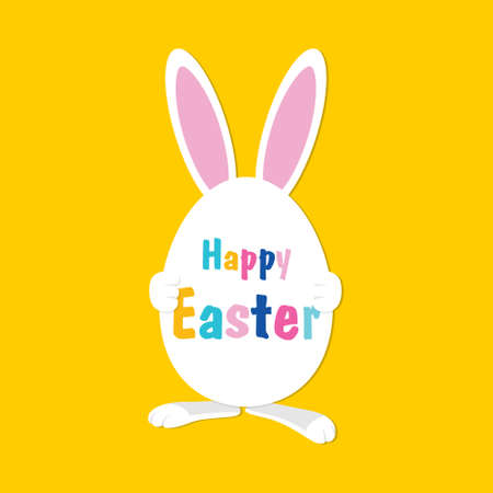 Easter Rabbit with egg. Happy Easter. Easter Bunny with egg and color text. Vector illustrationのイラスト素材