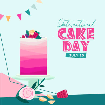 International Cake Day. July 20. Vector template card on trendy Mid-Century Modern style. Elegant...