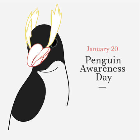 Penguin Awareness Day vector card on gray background. Line art penguin character. Modern trendy illustration. Penguin Day, January 20のイラスト素材